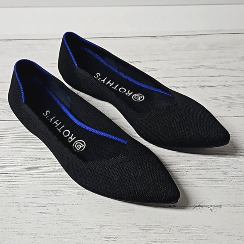 Rothys The Point Black Pointed Toe Flats Blue Edg… - image 8